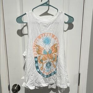 O'Neill White Tank Top with Butterfly and Sun Graphic